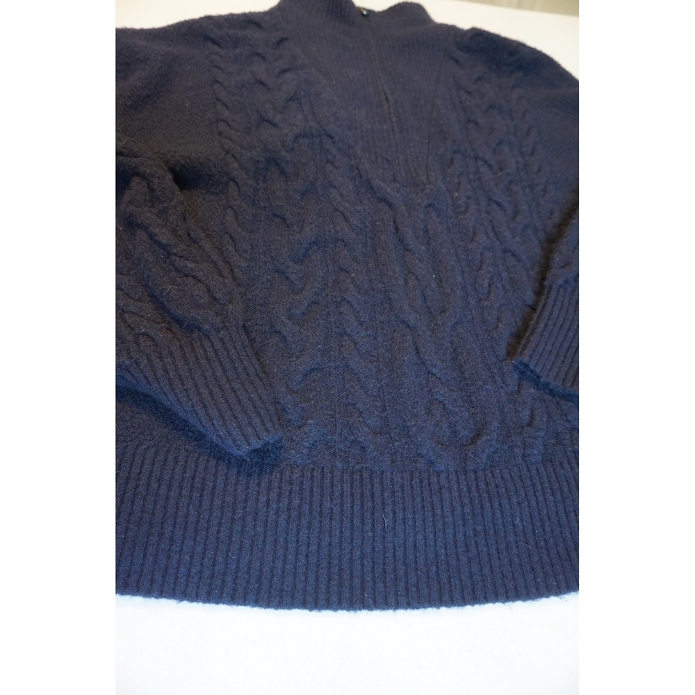 J.Crew Navy Blue Cable Knit Half Zip Merino‎ Alpaca Blend Sweater BD032 Womens M - Picture 3 of 7